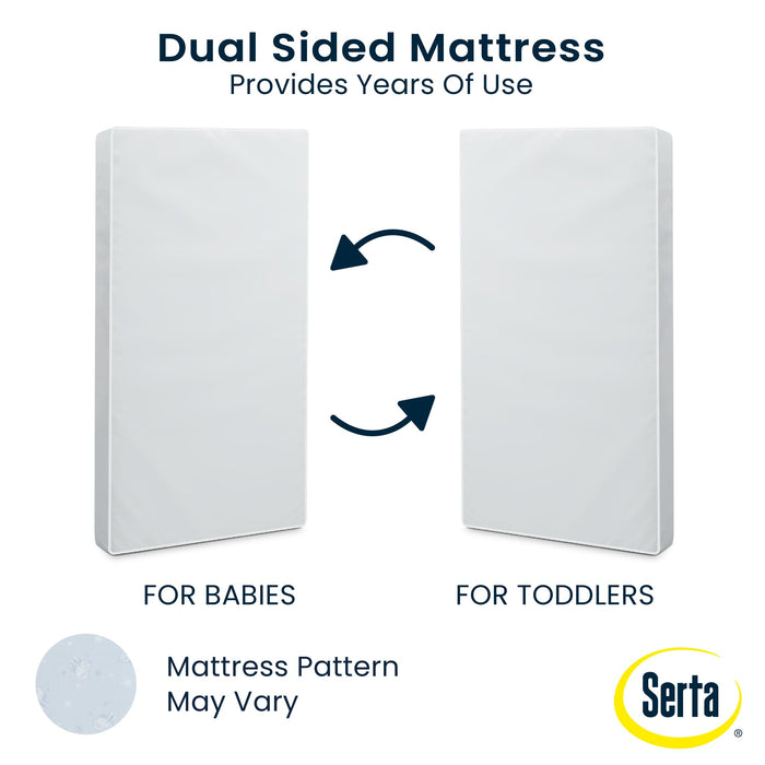 Serta Perfect Start Dual Sided Baby Crib Mattress & Toddler Mattress - Waterproof - 6" Premium Sustainably Sourced Fiber Core - GREENGUARD Gold Certified – 7 Year Warranty - Made in USA