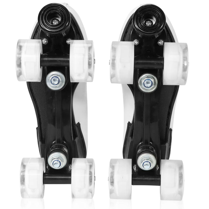 Wiwiy Roller Derby Skates for Women and Men,White Roller Skates for Outdoor Indoor, Adjustable Four Shiny Wheel Roller Skates