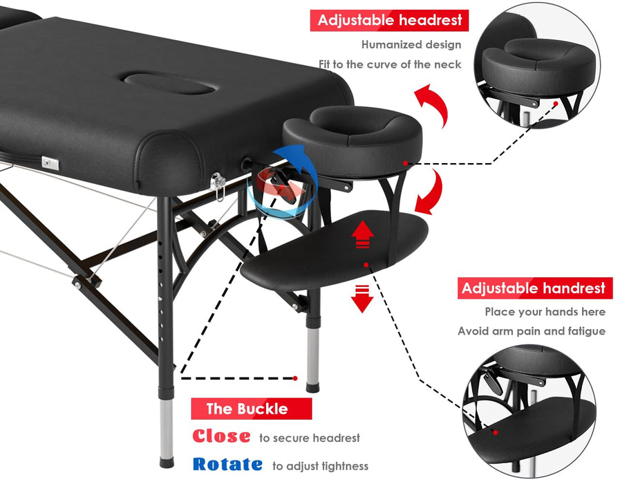 CLORIS 84" Professional Massage Table Portable 2 Folding Lightweight Facial Solon Spa Tattoo Bed Height Adjustable with Carrying Bag & Aluminium Leg Hold Up to 1100LBS