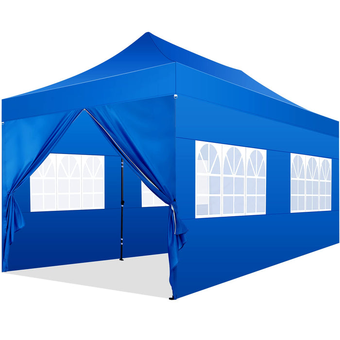 COBIZI 10x20 Pop Up Canopy with 6 Sidewall,Heavy Duty Canopy UPF 50+ All Season Wind Waterproof Commercial Outdoor Wedding Party Tents for Parties Canopy Gazebo with Roller Bag(10 x 20 ft Blue)