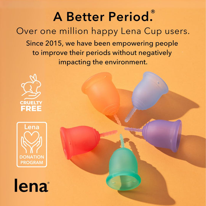 Lena Menstrual Cup - Reusable, Soft Silicone, Light & Heavy Flow, Beginner Use - Ideal Alternative to Tampons, Pads, Period Underwear - Period Solution - Super Capacity - Purple