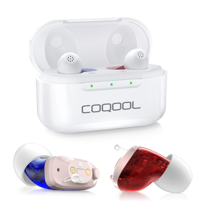 COQOOL Rechargeable Hearing Aids for Seniors with Noise Cancelling, 16-Channels & 4 Modes OTC Hearing Amplifier, Comfort Invisible In-Ear Device with Charging Case for Adult