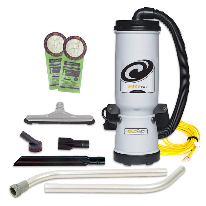 ProTeam MegaVac 10 Quart Backpack Vacuum w/Blower Hard Surface Nylon Brush & Blower Tool Kit