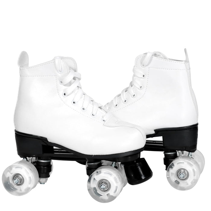 Wiwiy Roller Derby Skates for Women and Men,White Roller Skates for Outdoor Indoor, Adjustable Four Shiny Wheel Roller Skates