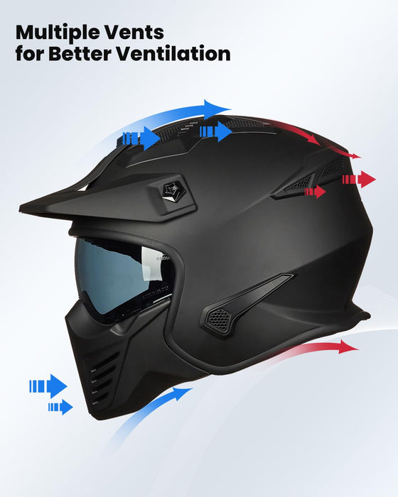 ILM Open Face Motorcycle 3/4 Half Helmet for Dirt Bike Moped ATV UTV Motocross Cruiser Scooter DOT Model 726X (Matte Black,L)