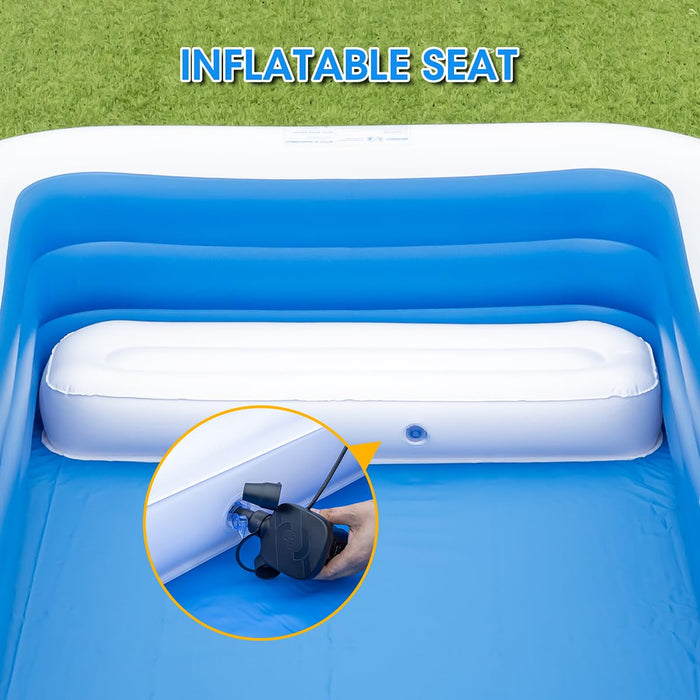 Large Inflatable Pool with Seats for Adults, 130"x 72" x22” Full Size Family Blow Up Pool, Oversized Thickened Above Ground Swimming Pool with Pump for Backyard Home Garden Lawn Indoor Outdoor