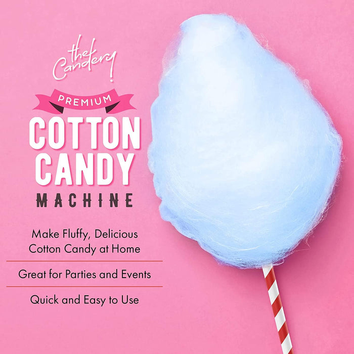 The Candery Cotton Candy Machine with Stainless Steel Bowl 2.0 and Floss Bundle- Flossing Sugar Floss Candy for Birthday Parties Fairs - Includes 3 Floss Sugar Flavors 12oz Jars and 50 Paper Cones