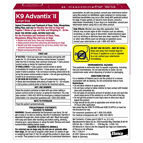 K9 Advantix II Large Dog Vet-Recommended Flea, Tick & Mosquito Treatment & Prevention | Dogs 21 - 55 lbs. | 4-Mo Supply