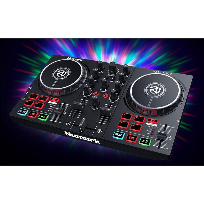 Numark Party Mix II - DJ Controller with Party Lights, DJ Set with 2 Decks, DJ Mixer, Audio Interface and USB Connectivity + Serato DJ Lite