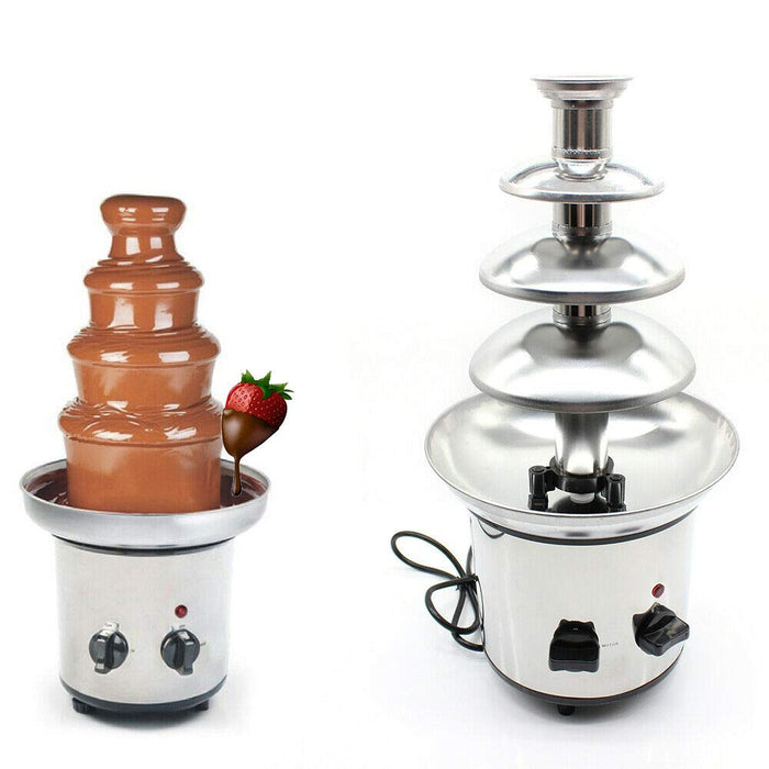 4 Tiers Commercial Stainless Steel Chocolate Fondue Fountain Equipment Machine Cheese Melting Machine Party Wedding 170W (4-Tiers Silver)