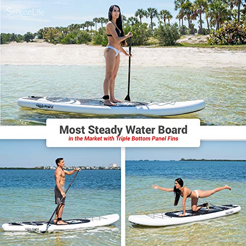 SereneLife Stand up Paddle Board Inflatable - Non-Slip SUP Paddle Board Paddle, Pump, Leash, and Accessories - Fun Water inflatable paddle board for Adults and Youth with Wide Stable Design