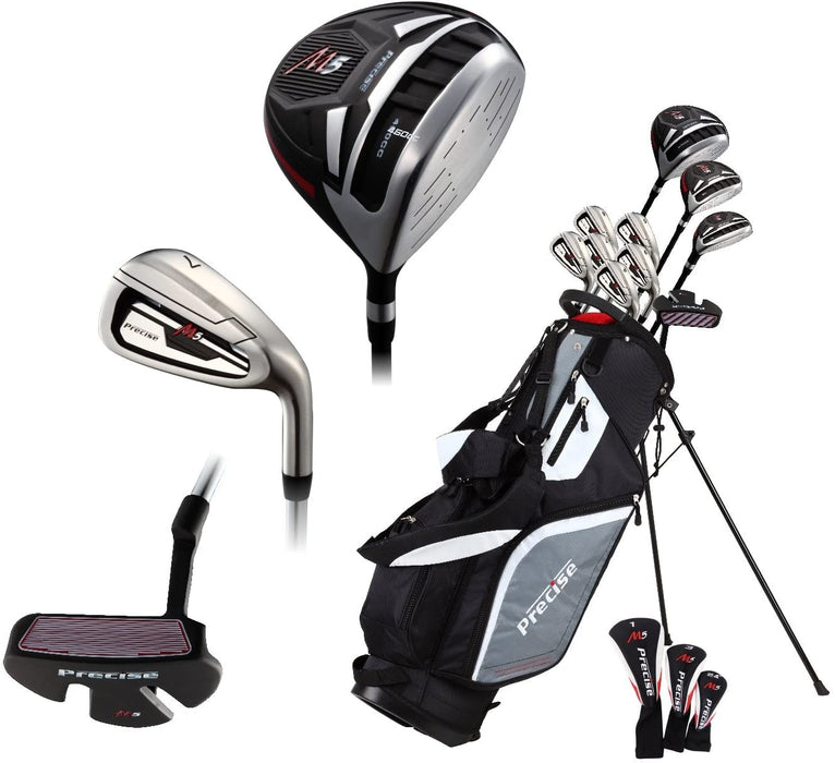 Top Line Men's Right Handed M5 Golf Club Set , Set Includes Driver, Wood, Hybrid, 5, 6, 7, 8, 9, PW Stainless Steel Irons with True Temper Steel Shaft, Putter, Deluxe Stand Bag & 3 Headcovers