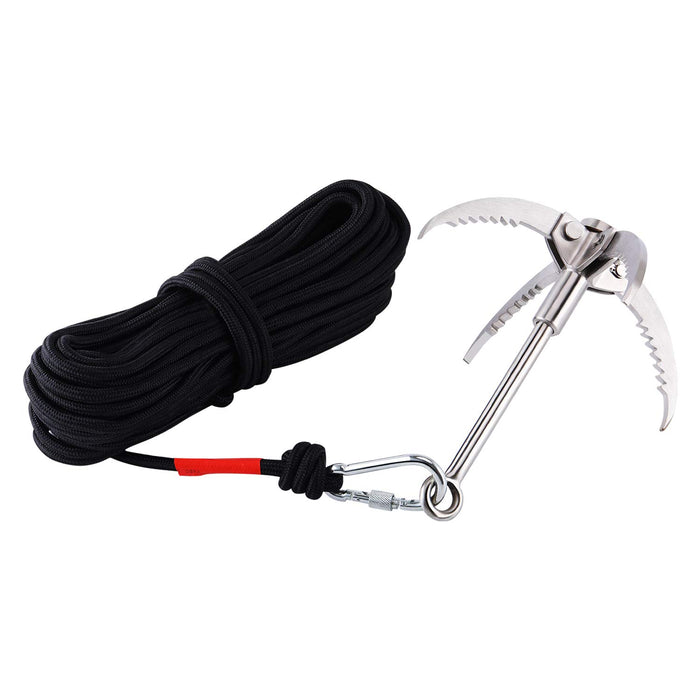 Ant Mag Grappling Hook Stainless Steel Claw Carabiner for Grabbing & Retrieval with 20m/65ft 8mm Auxiliary Rope for Outdoor Activity and Salvage Underwater