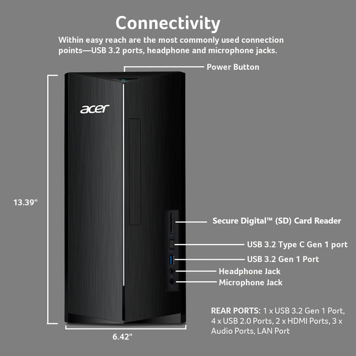 Acer Aspire TC-1780-UA92 Desktop | 13th Gen Intel Core i5-13400 Processor | 8GB 3200MHz DDR4 | 512GB M.2 SSD | SD Card Reader | Intel Wi-Fi 6E AX211 | Windows 11 Home, Black