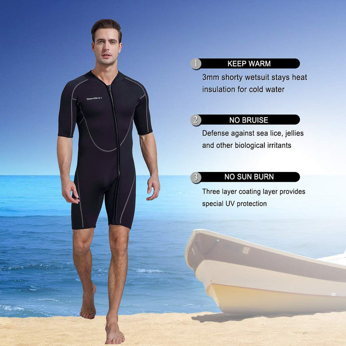 Seaskin Mens 3mm Shorty Wetsuit Womens, Full Body Diving Suit Front Zip Wetsuit for Diving Snorkeling Surfing Swimming