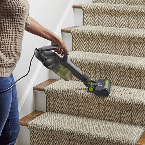 BLACK+DECKER BDXMSV009G Stick Vacuum Cleaner Brush-Bagless, Corded 480-Watt Motor, Power Suction 16kPa, Swivel Steering, Unlimited Runtime, Green/Gray