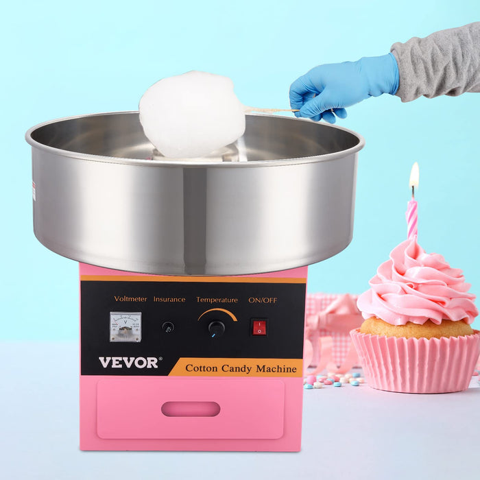 VEVOR Electric Cotton Candy Machine, 1000W Commercial Floss Maker w/Stainless Steel Bowl, Sugar Scoop and Drawer, Perfect for Home, Carnival, Kids Birthday, Family Party, Pink