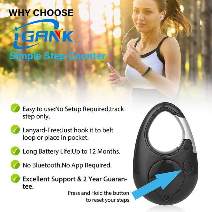 iGANK Simple Walking Pedometer 3D Step Counter for men women kids (Black)