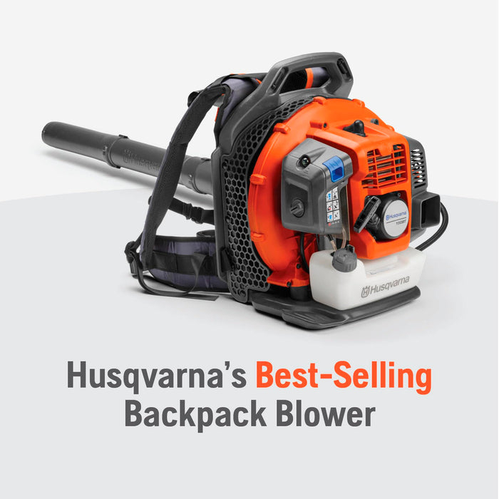 Husqvarna 150BT Gas Leaf Blower, 51-cc 2.16-HP 2-Cycle Backpack Leaf Blower, 765-CFM, 270-MPH, 22-N Powerful Clearing Performance and Ergonomic Harness System