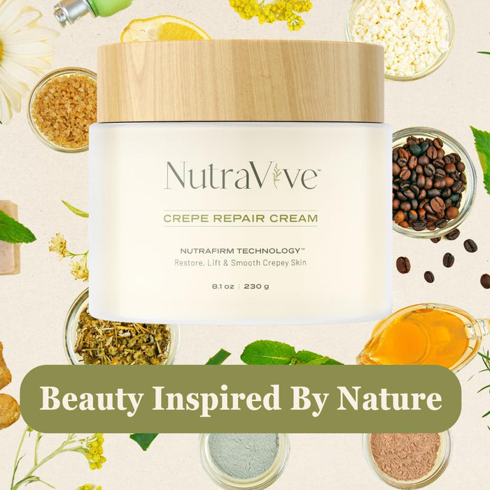 NutraVive Crepe Repair Cream – Anti-Aging Crepey Skin Treatment, 8.1 Oz – Restore, Lift, Tighten & Smooth Loose Skin – Collagen Boosting Body, Neck & Facial Repair Cream