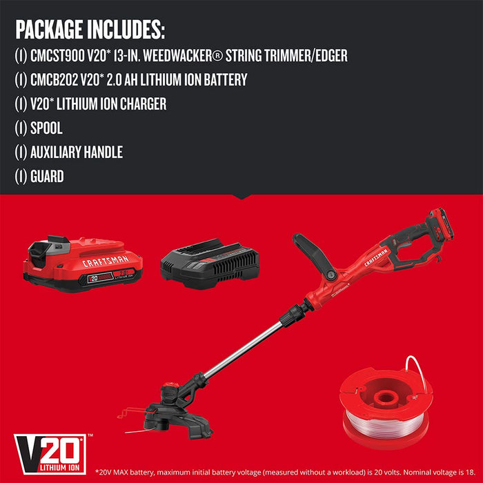 CRAFTSMAN V20 WEEDWACKER String Trimmer & Edger, Cordless (CMCST900D1)