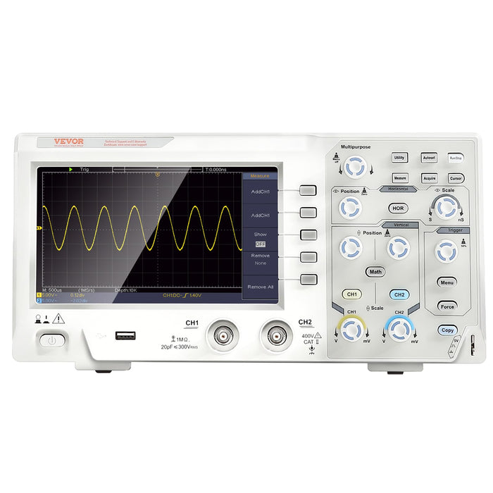 VEVOR Digital Oscilloscope, 1GS/S Sampling Rate, 100MHZ Bandwidth 2 Channels Portable Oscilloscope with 7-inch Color Screen, 30 Automatic Measurement Functions for Electronic Circuit Testing DIY……