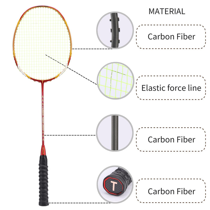 TENGAOSI - High Grade 2 Player Graphite Badminton Racket Set - Including 1 Badminton Bag/1 Rackets/2 Feather Shuttlecocks/12(RED)