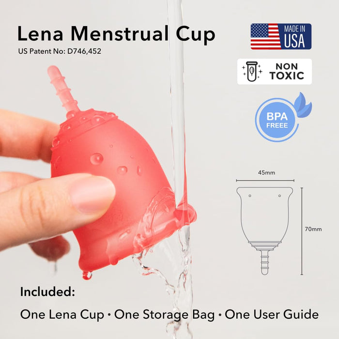 Lena Menstrual Cup - Reusable, Soft Silicone, Light & Heavy Flow, Beginner Use - Ideal Alternative to Tampons, Pads, Period Underwear - Period Solution - Super Capacity - Purple