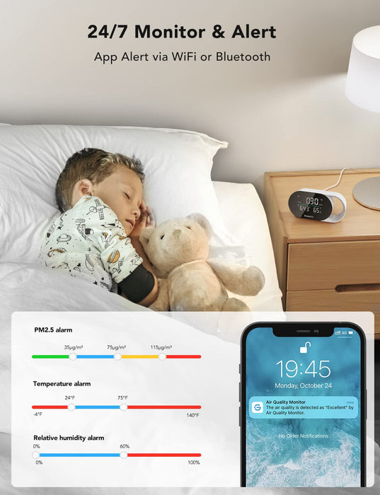 GoveeLife Smart Air Quality Monitor with PM2.5, WiFi, Temperature & Humidity Sensors, LED Display, 2s Refresh, 2-Year Data Storage, for Home & Office