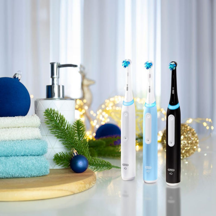 Oral-B iO Deep Clean Rechargeable Electric Powered Toothbrush, Black with 2 Brush Heads, Travel Case, and Holder - Visible Pressure Sensor to Protect Gums - 3 Cleaning Settings - 2 Minute Timer