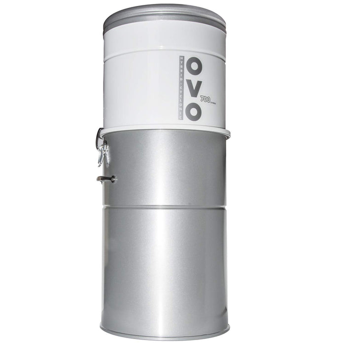 OVO Heavy Duty Powerful Central Vacuum System, Filtration (with or Without Disposable Bags) 35L or 9.25Gal, 700 Air watts, Large Hybrid Vac, White & Silver