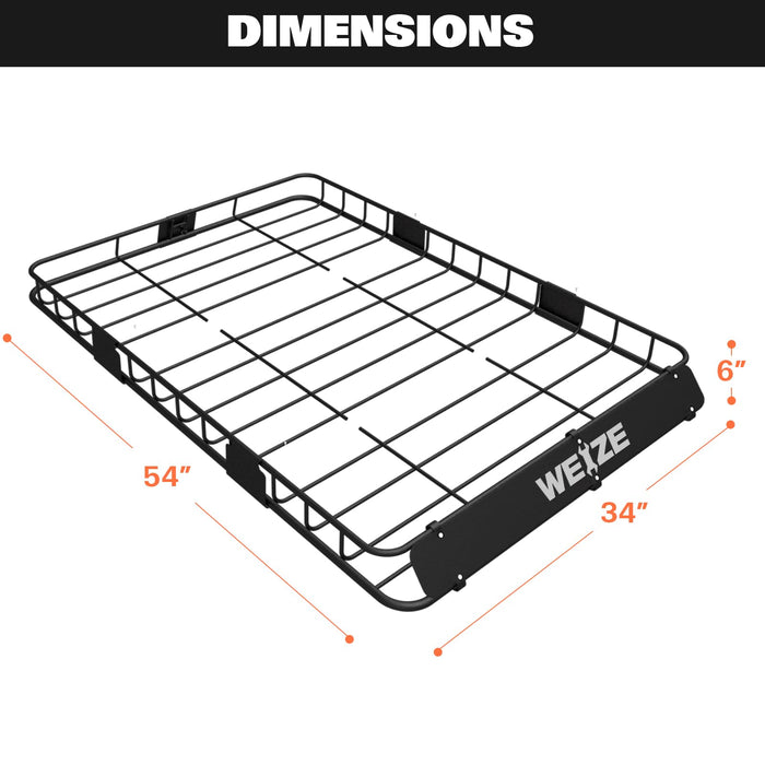 WEIZE 54" x 34" x 6" Roof Rack Rooftop Cargo Carrier Steel Basket, Heavy Duty Car Top Luggage Holder with Extension for SUV, Pick Up Trucks, 150 lbs Capacity