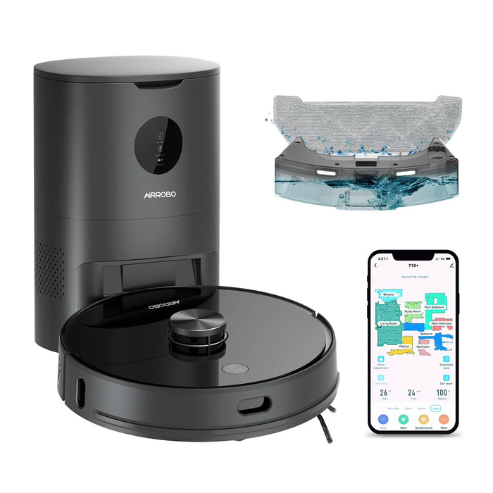 AIRROBO T10+ Robot Vacuum and Mop with Self-Empty Base, Lidar Navigation, 5200mAh battery, WI-FI Connected, Smart Mapping, Select Room, NO-go Zone, Compatible with Alexa and Google Assistant.