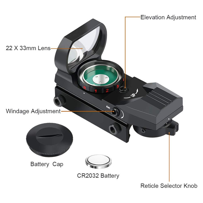 Feyachi Reflex Sight - Adjustable Reticle (4 Styles) Both Red and Green in one Sight!