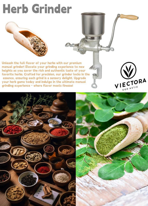 Vietora Eud High Hopper Cast Iron Manual Grain Mill-Heavy Duty Grain Grinder, Coffee Grinder-Dry&Wet Grinding for Wheat,Grain,Corn and Flours, Silver