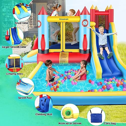 AKEYDIY Bounce House Water Slide, Rocket Castle Bouncy House- 13X12ft Inflatable Bounce House for Kids 3-12 with Slide Park,Pool,Climbing Wall,Bouncer Area- Kids Water Bounce House Indoor/Backyard