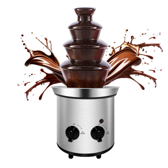 Electric Chocolate Fondue Fountain Machine Stainless Steel 4-Pound Capacity for Chocolate Candy Butter Cheese (4-Tier)