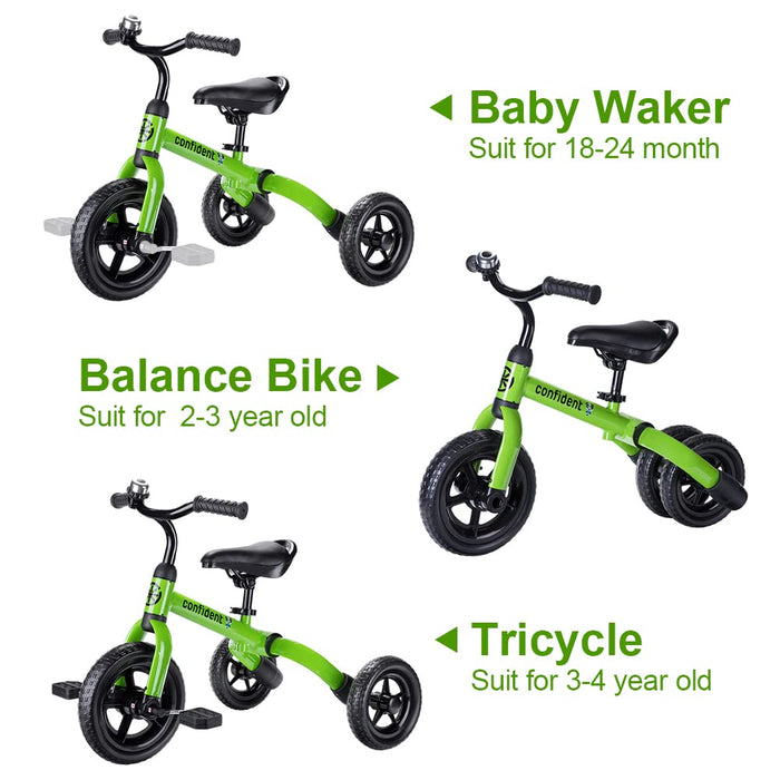 YGJT 3 in 1 Tricycle for Toddlers Age 2-5 Years Old, Folding Kids Balance Bikes with Adjustable Seat and Removable Pedal, Ride-on Toys for Infant, Gift for Baby Boys Girls Birthday(Green)