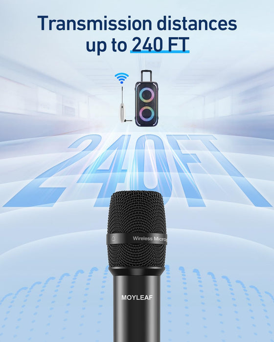 Wireless Microphone, UHF Metal Rechargeable Wireless Microphone, Rechargeable Receiver, 1/4 "Output with 1/8" Output, Suitable for Karaoke Singing, Speeches, Churches,Meetings, Weddings, 240 Ft.