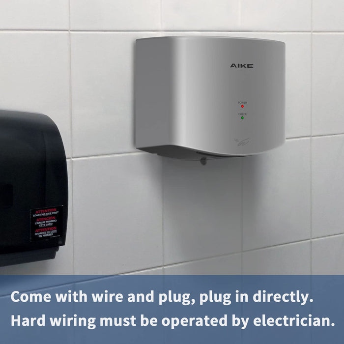 AIKE Air Wiper Compact Hand Dryer 110V 1400W Silver (with 2 Pin Plug) Model AK2630