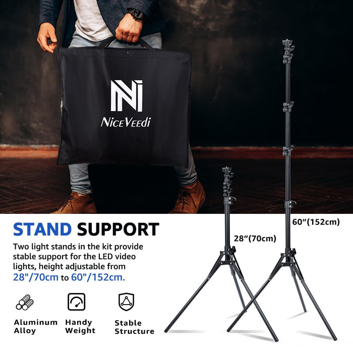 2-Pack LED Video Light Kit, NiceVeedi Studio Light, 2800-6500K Dimmable Photography Lighting Kit with Tripod Stand&Phone Holder, 73" Stream Light for Video Recording, Game Streaming, YouTube…