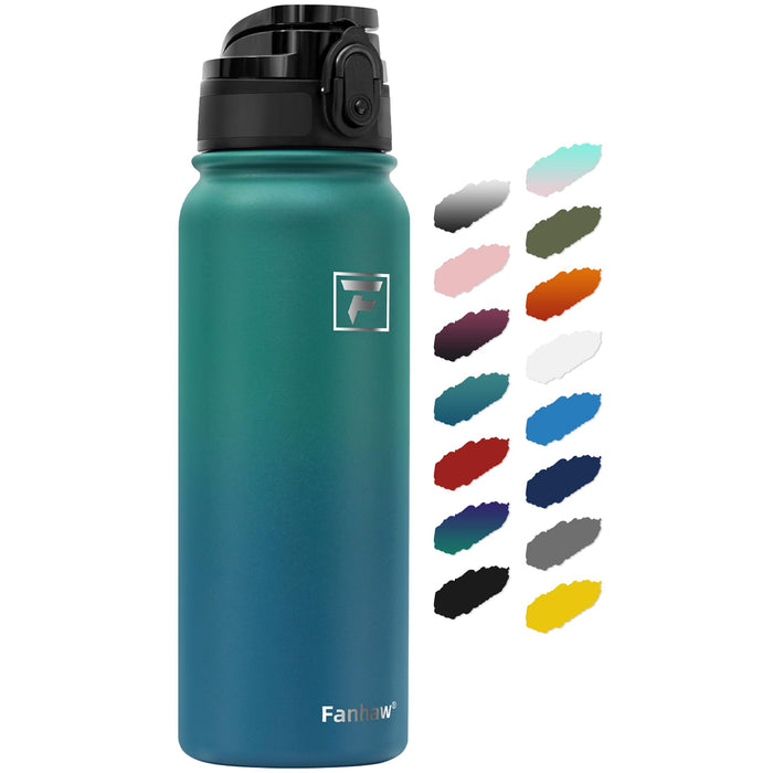 Fanhaw 20 Oz Insulated Stainless Steel Water Bottle with 1 Lid (Chug Lid) - For School, Kids, Women, Men | Leak & Sweat Proof with Anti-Dust Lid (Green Blue)