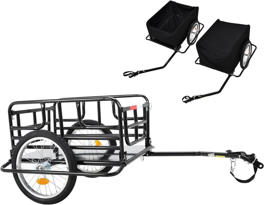 Evcitn 2023 Waterproof Foldable Bike Cargo Trailer Bicycle Cart Wagon Trailer w/Hitch, 16'' Wheels, 143 lbs Max Load - Black