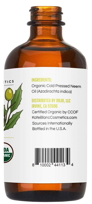 Kate Blanc Cosmetics Neem Oil for Skin (4oz) Natural & USDA Organic Neem Oil Concentrate. 100% Pure Neem Oil for Hair Growth and Organic Neem Oil for Plants. Mixed with Water to Create Plant Spray