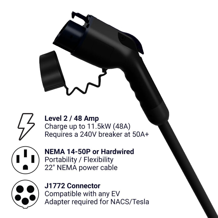 EMPORIA Level 2 EV Charger - NEMA 14-50 EVSE w/ J1772 Charger - 48 amp EV Charger Level 2, 240v WiFi Enabled Electric Vehicle Charging Station, UL/Energy Star, 24ft Electric Car Charger Cable (Black)