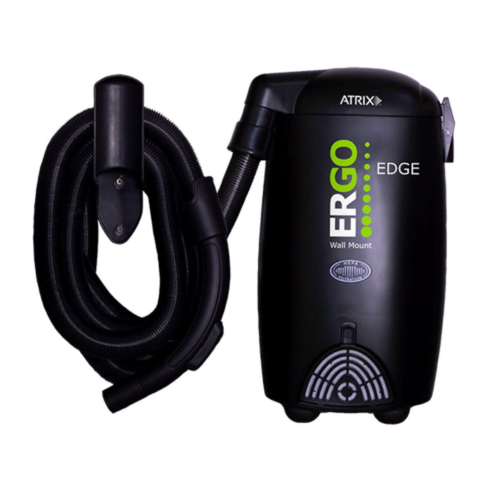 Atrix Ergo Edge Canister Shop Vac-Wall Mounted Garage Vacuum Cleaner with Built-in Dust Bag & Extendable Hose-Compact Black Design, 20 x 9 x 12