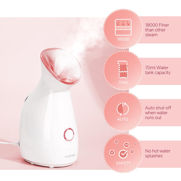 Colorfarm Facial Steamer Nano Ionic: Face Steamer Deep Cleaning Unclogs Pores - Humidifier Hot Mist Home Sauna Spa for Women Men Sinuses Moisturizing