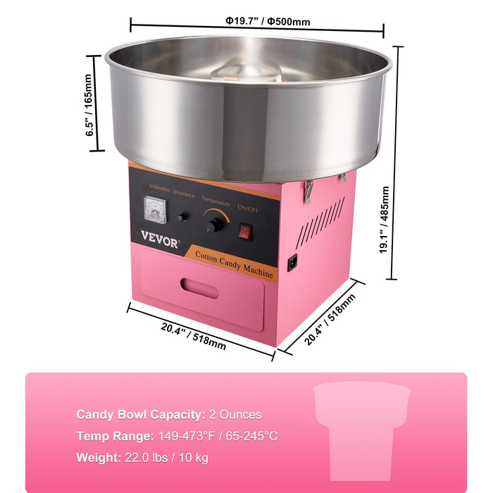 VEVOR Electric Cotton Candy Machine, 1000W Commercial Floss Maker w/Stainless Steel Bowl, Sugar Scoop and Drawer, Perfect for Home, Carnival, Kids Birthday, Family Party, Pink