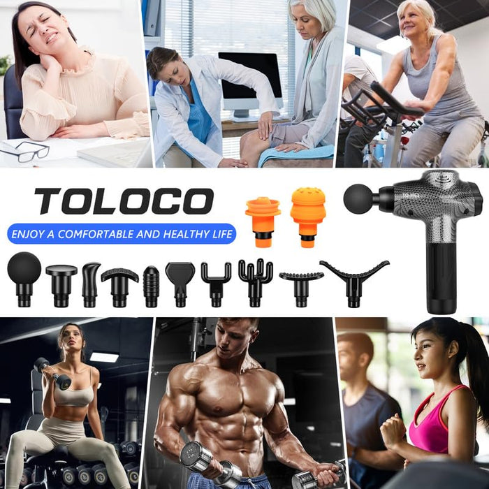 TOLOCO Massage Gun Deep Tissue, Back Massage Gun, Percussion Massage Gun for Pain Relief