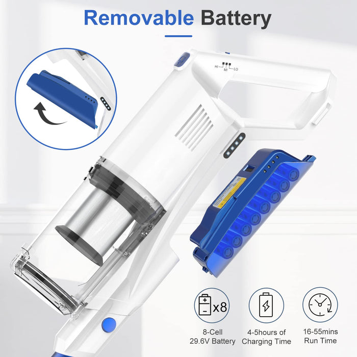 Whall Cordless Vacuum Cleaner, Upgraded 25Kpa Suction 280W Brushless Motor Stick Vacuum Cleaner, Lightweight Handheld Vacuum for Home Pet Hair Carpet Hard Floor, up to 55mins Runtime